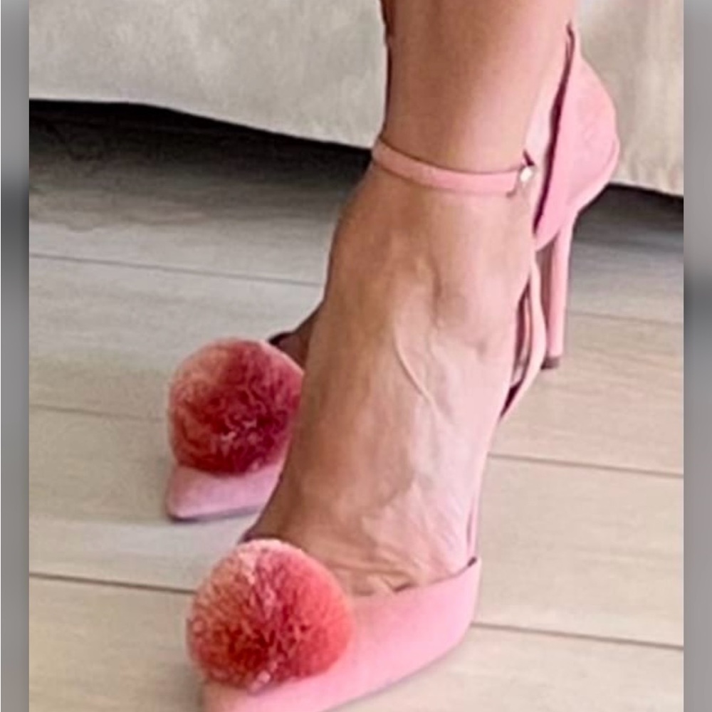 Kate Spade Pink Heels with Pom-Poms
